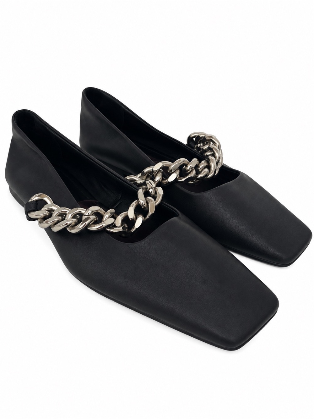 Zara Black Square Toe Silver Chain Ballet Flats Women's Size 10 Balletcore